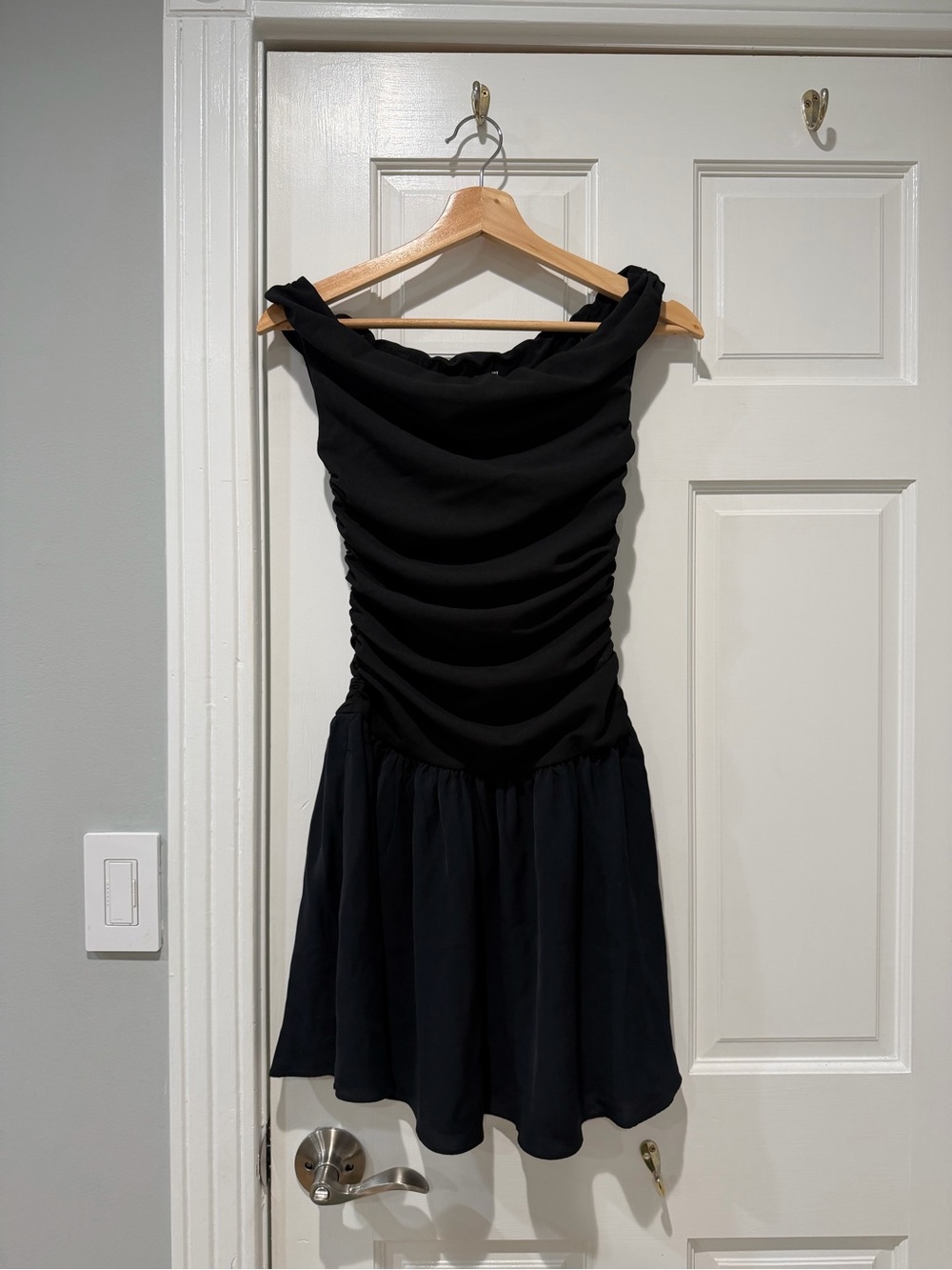 Abercrombie & Fitch Black Drop Waist Ruched Dress